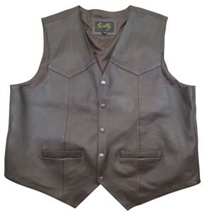 Scully Mens Brown Leather Vest Western Style Cowboy Oklahoma Snap Size 3XL XXXL
